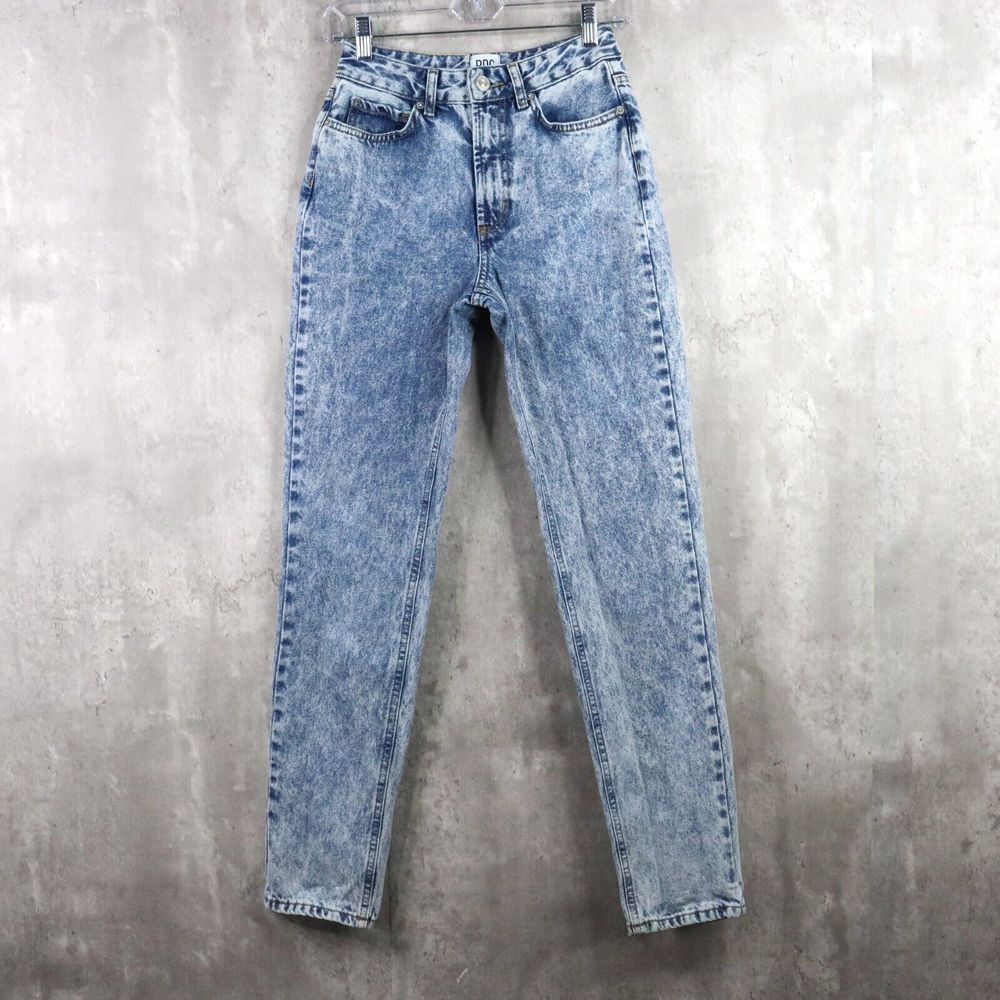 BDG Jeans Womens Size 24 Blue Mom‎ High Rise Acid Wash 30" Inseam Skinny Casual